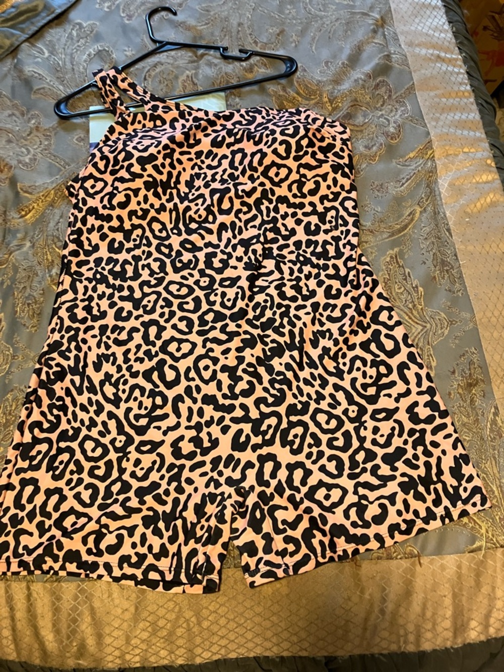 3/$45 Golden Brown & Black Leopard One-Shoulder Romper/Body Suit